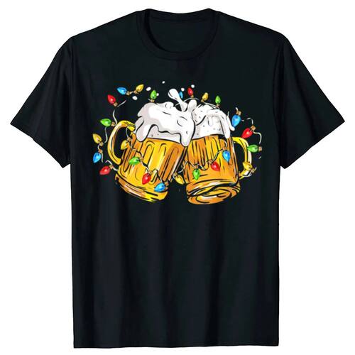 Funny Beer Merry Christmas Graphic T-shirts Men  Fashion Cas