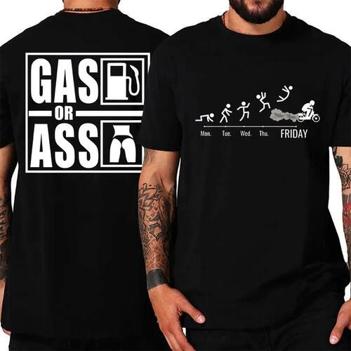 Vintage Motorbike Lover T-Shirt Men Gas or Ass Humor Graphic