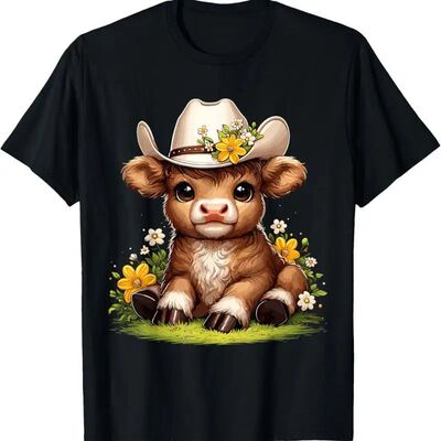 Scottish Highland Cow Flowers Cattle Hairy T Shirt