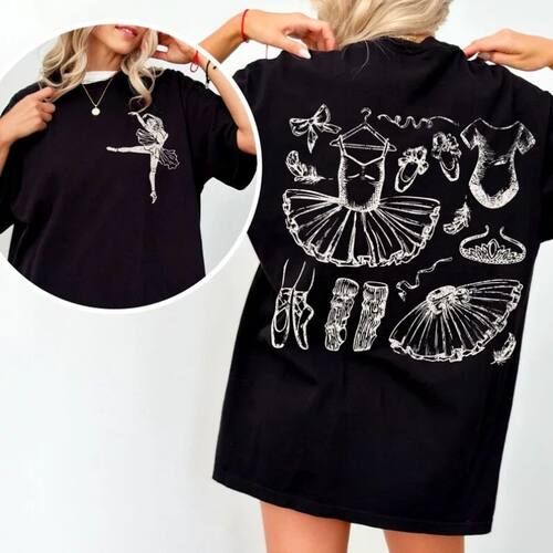 Distressed ballet graphic vintage wash balletcore tshirt in