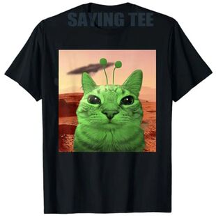 Alien Staring Cat Meme Funny Green Extraterrestrial UFO T-Sh