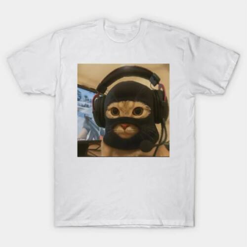 Tactical Gamer Cat Balaclava Headset Meme T-shirt For Men Wo