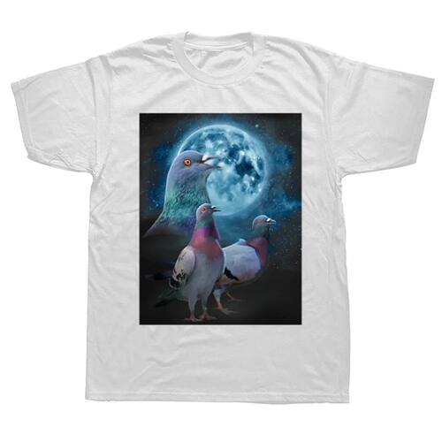 Pigeons Howling at the Moon Funny Bird Graphic T-shirts Men