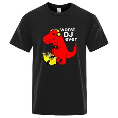 Men's High Quality Cotton Blend Cool Funny Casual DJ Dinosau