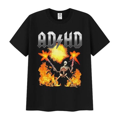 Funny ADHD Skeleton Autism Meme Graphic TShirt Mental Health