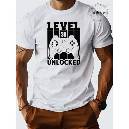 Men's Casual LEVEL 30 UNLOCKED Graphic T-Shirts Man Street S