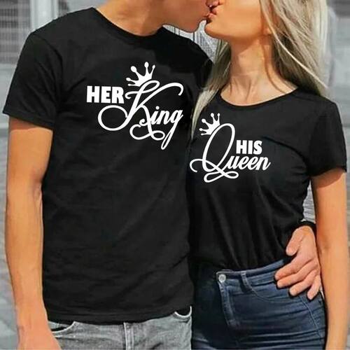 Her King His Queen Couples T Shirt Crown Print Couple Tshirt