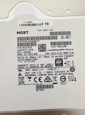 NetApp E-X4074A 8TB 7.2K SAS 12Gb硬盘 DE6600 E2760 111-02891