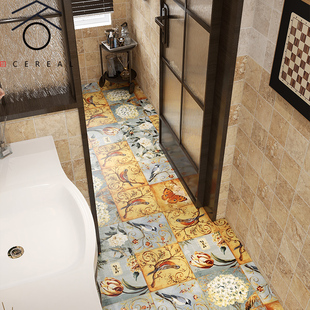 美式复古做旧花鸟花砖地砖300x300卫生间浴室厨房餐厅墙地砖阳台