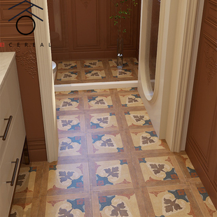 美式复古做旧木纹边拼花花砖300x300餐厅阳台地砖卫生间厨房瓷砖