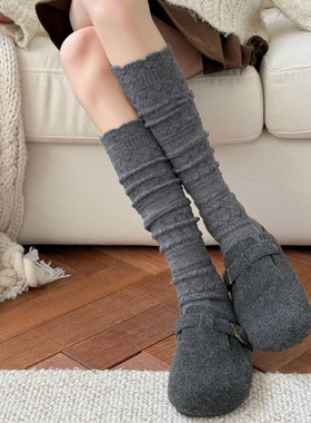 灰色小腿袜子女款秋冬长筒袜堆堆袜配勃肯鞋的袜子长袜冬季厚袜子