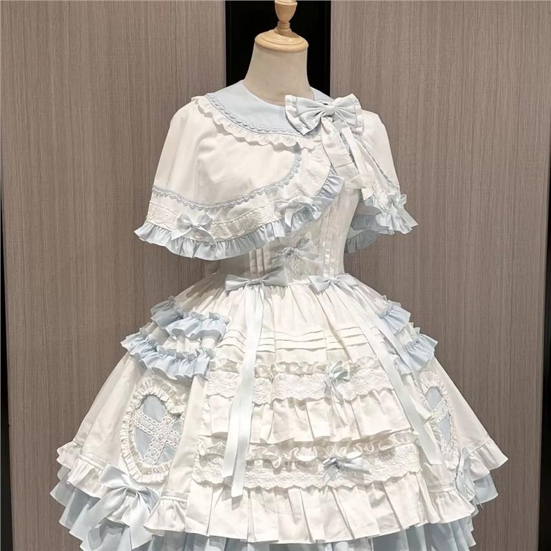 橱窗玩偶蓝白doll感少女甜美爱心斗篷JSK蛋糕裙飞行日记lolita