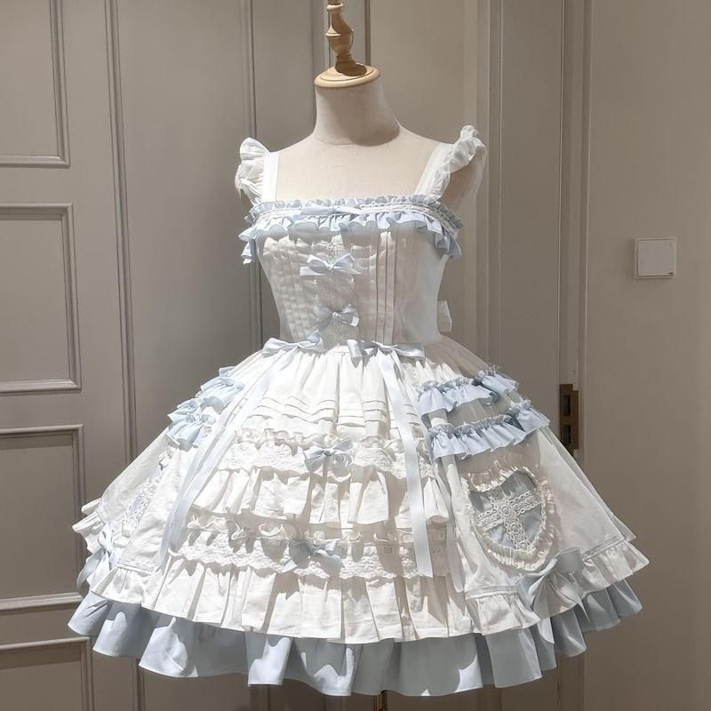 橱窗玩偶蓝白doll感少女甜美爱心斗篷JSK蛋糕裙飞行日记lolita