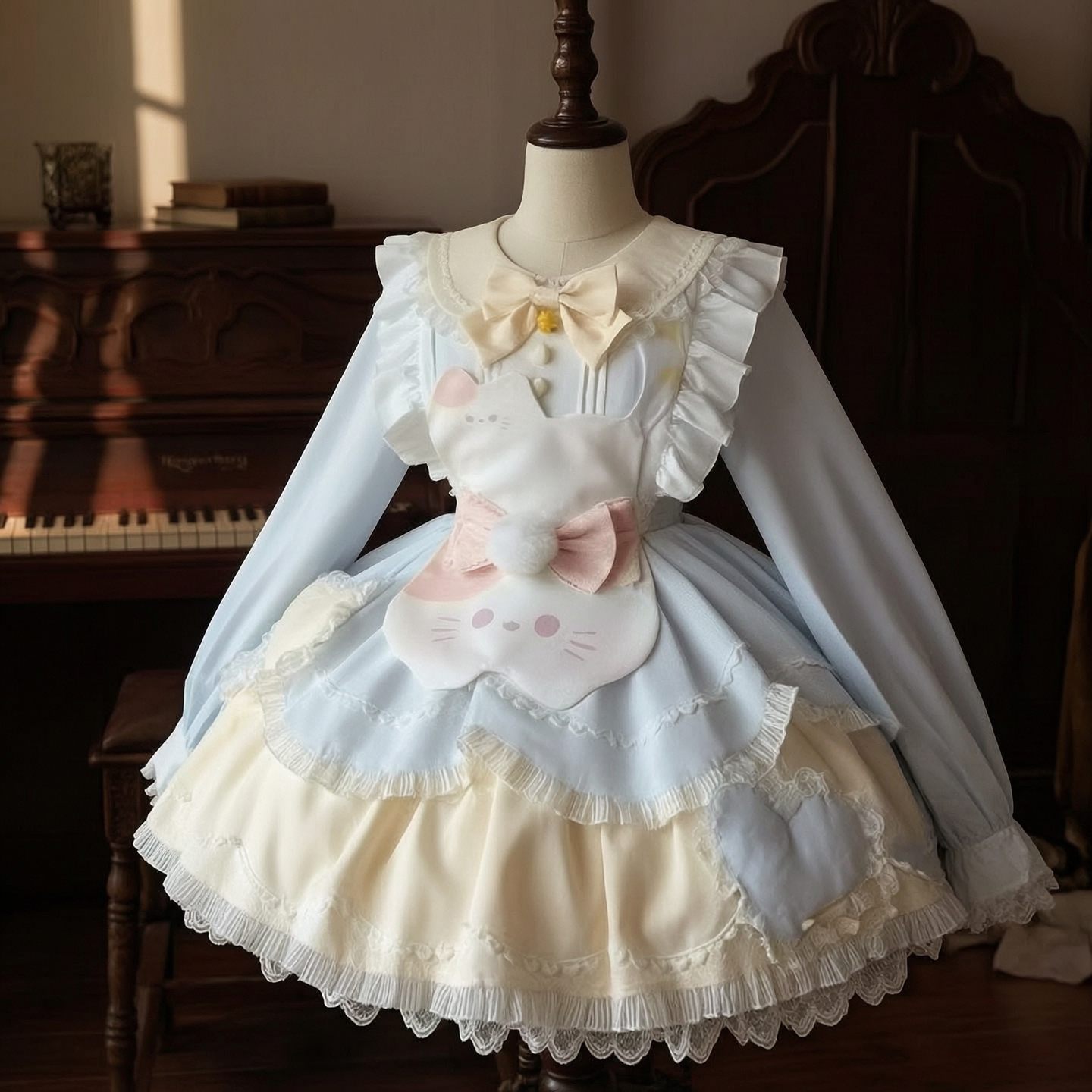 甜茶少女lolita裙甜美可爱洛丽塔蓬蓬连衣裙蝴蝶结围裙少女公主裙