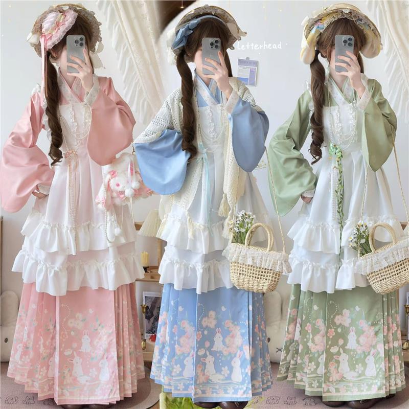 梦蝶轩原创汉洋折衷交领琵琶袖汉服马面罩裙洛丽塔可爱风春秋冬装