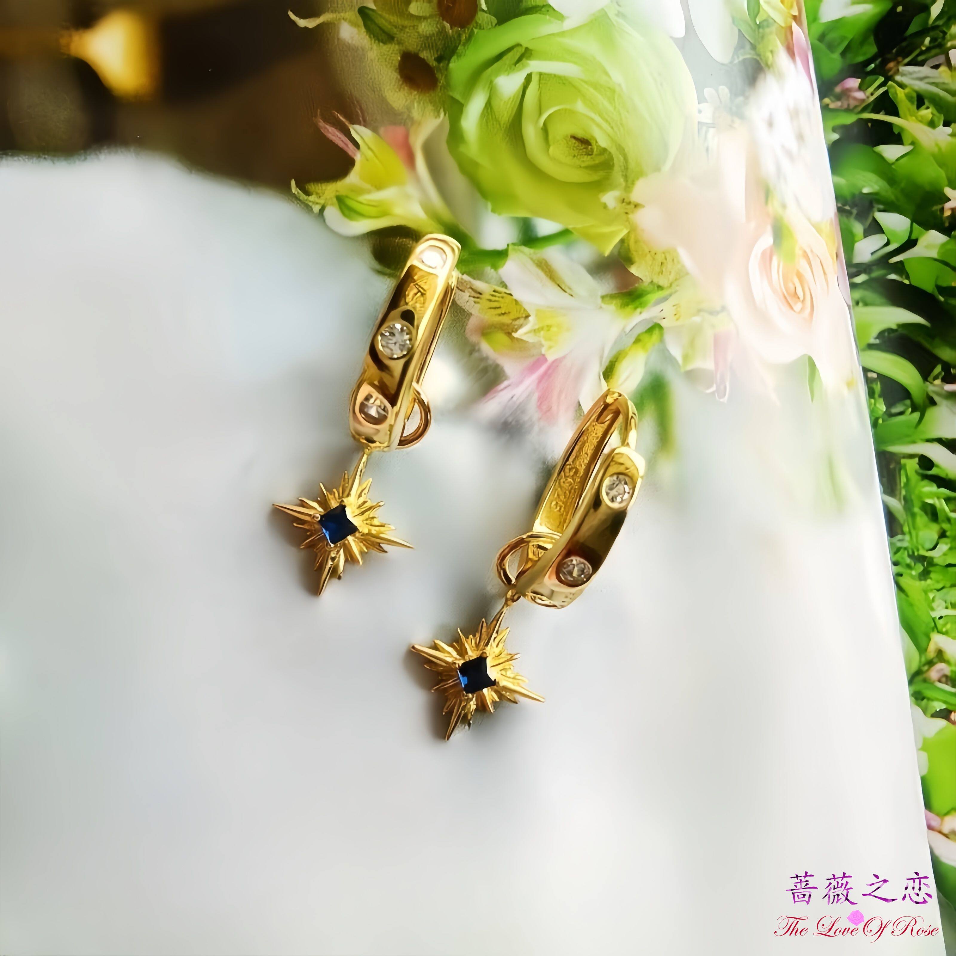 蔷薇之恋925纯银镀18金星星耳环