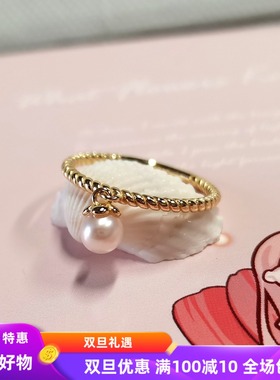 925纯银镀14金珍珠纽绳款戒指款