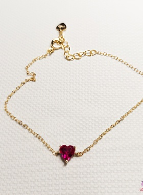 925纯银镀14k金红色心形锆石