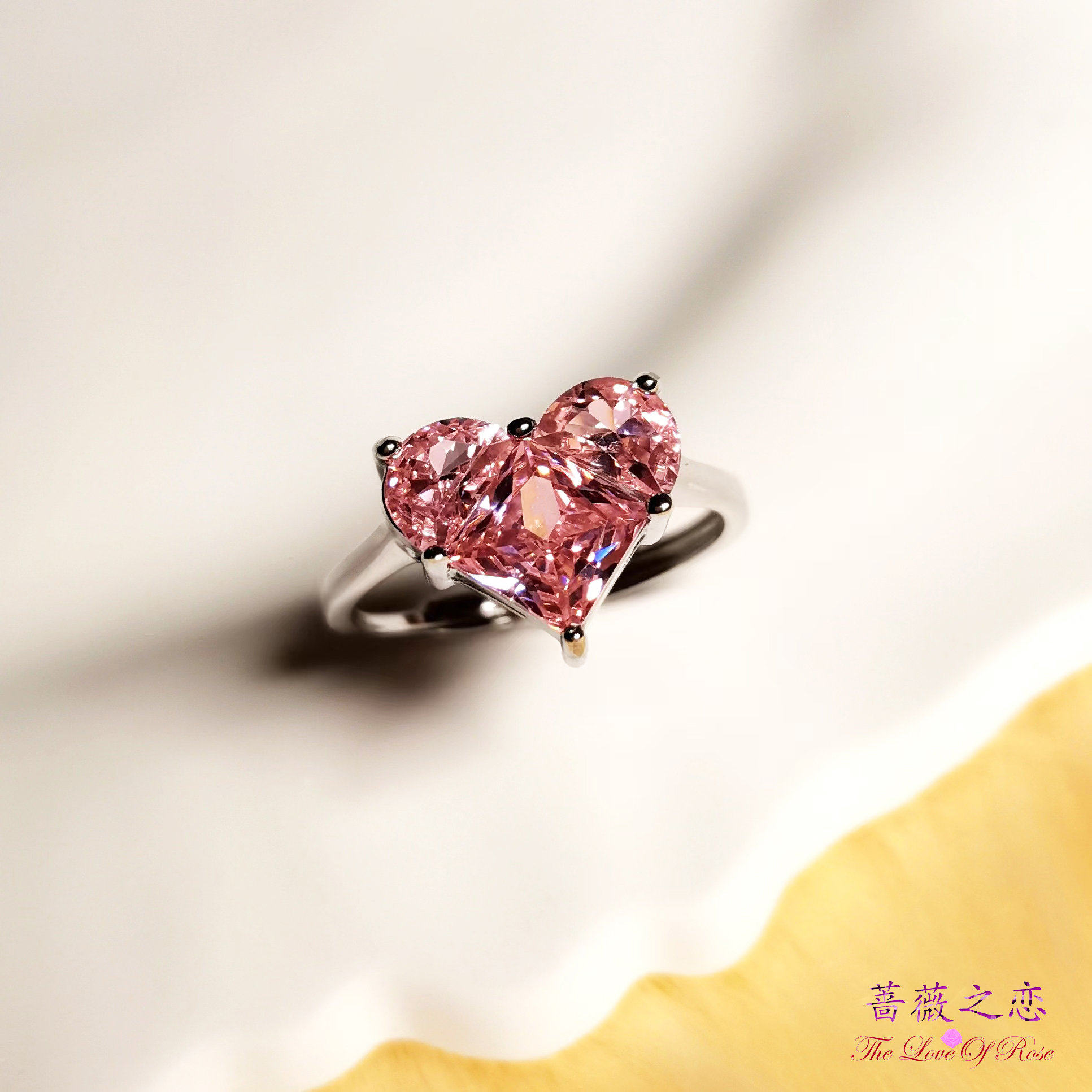 蔷薇之恋S925银镀金爱心粉色锆石