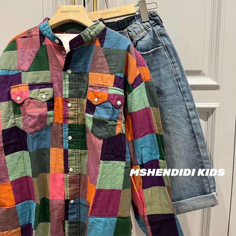 自己很喜欢的一款 每件不一样 25年儿童日系新款彩色格子长袖衬衫