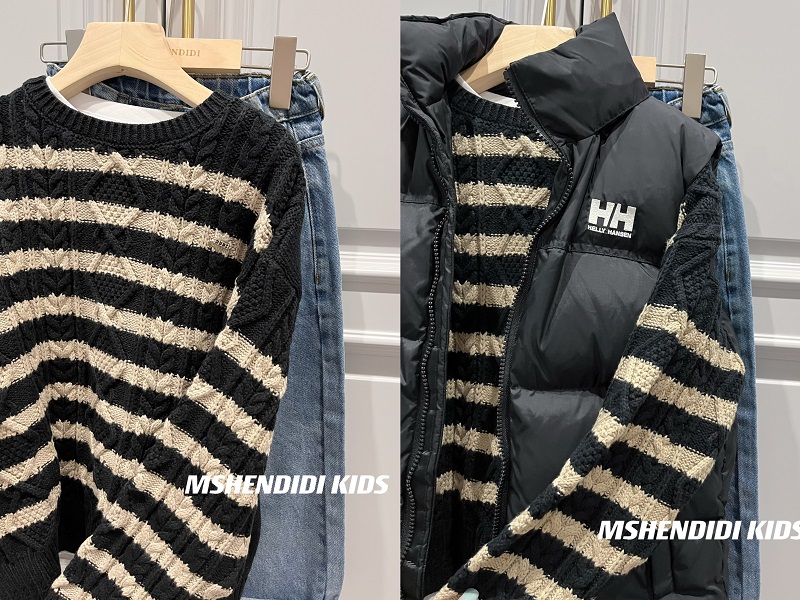 Mshendidi韩国童装男女童针织线衫25秋冬儿童毛衣中大童条纹麻花