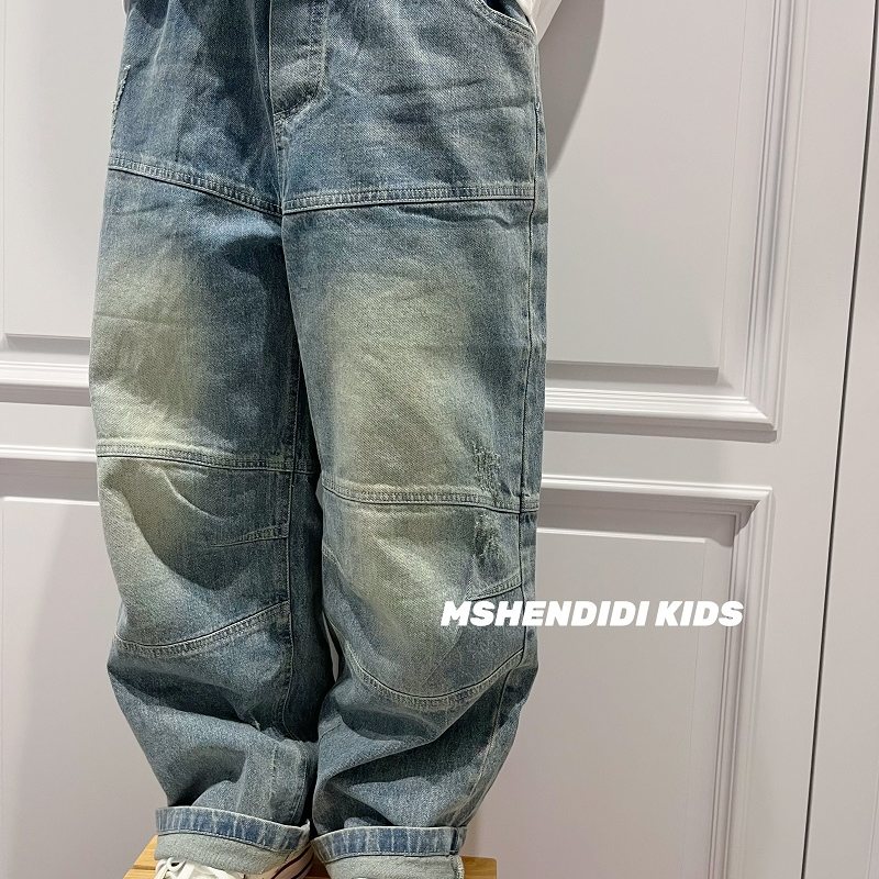 磨破简约牛仔裤 2025秋天新款儿童韩版洋气时尚牛仔裤中大童男童