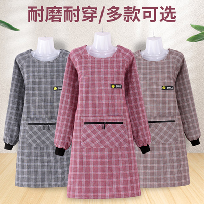 纯棉双口袋围裙女反穿长袖罩衣