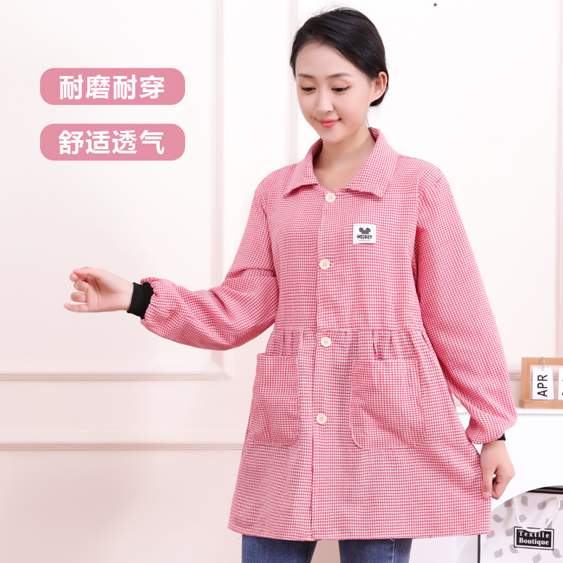 韩版围裙女耐磨耐脏衬衣领正穿衣