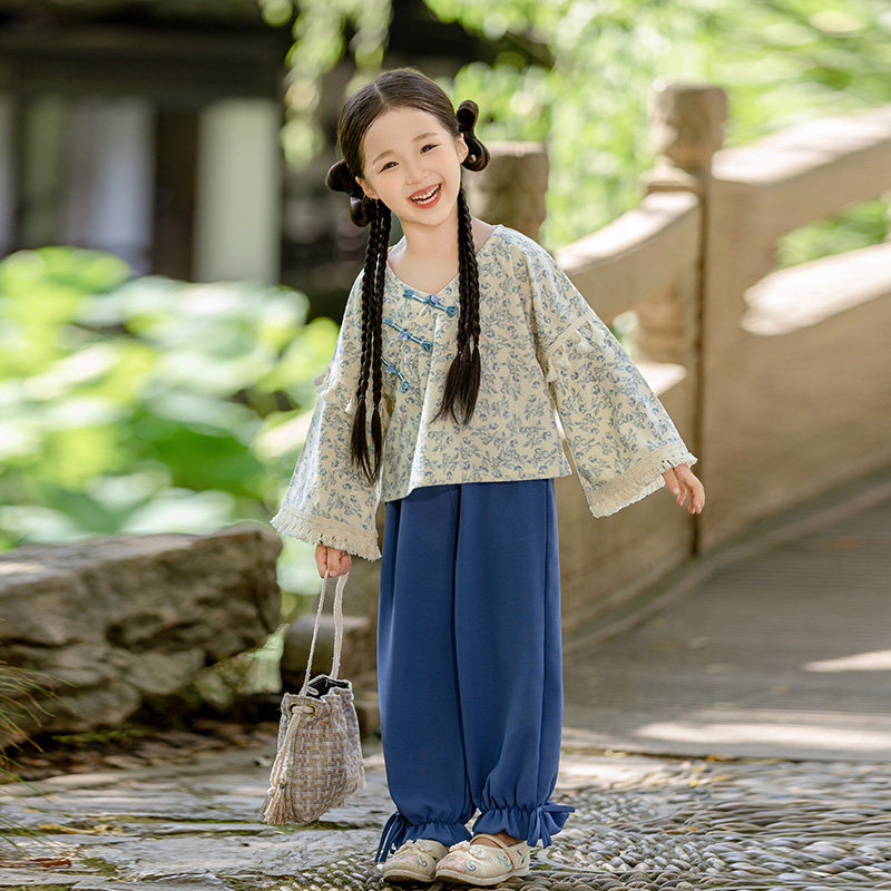 女童中国风套装夏季新款亲子装汉服洋气时尚潮流儿童民族风两件套