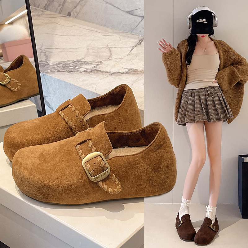 厚底内增高勃肯鞋2025新款美拉德加绒丑萌大头绝美全包豆豆博肯鞋