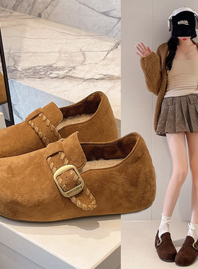 厚底内增高勃肯鞋2025新款美拉德加绒丑萌大头绝美全包豆豆博肯鞋