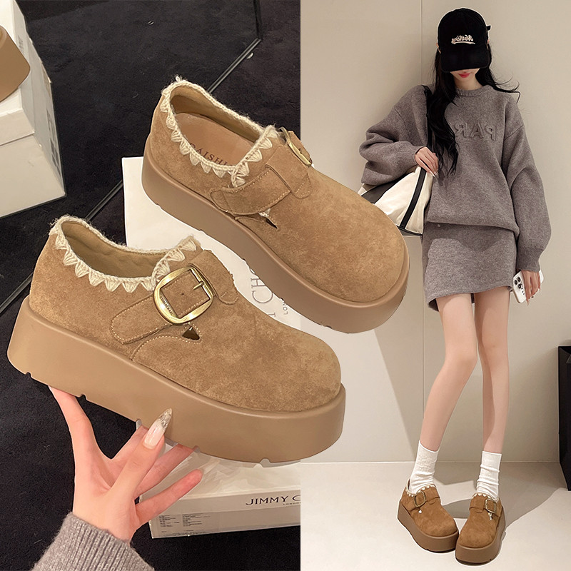 美拉德勃肯鞋女2025秋季新款小个子厚底增高乐福鞋休闲博肯鞋单鞋