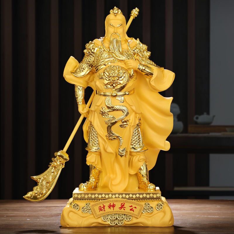 树脂镀金关公招财办公桌书房摆件