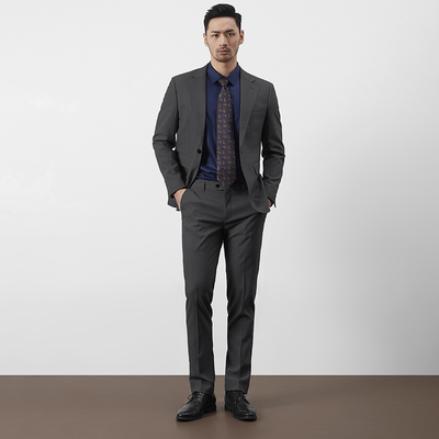 深碳灰色暗纹两件套装西服