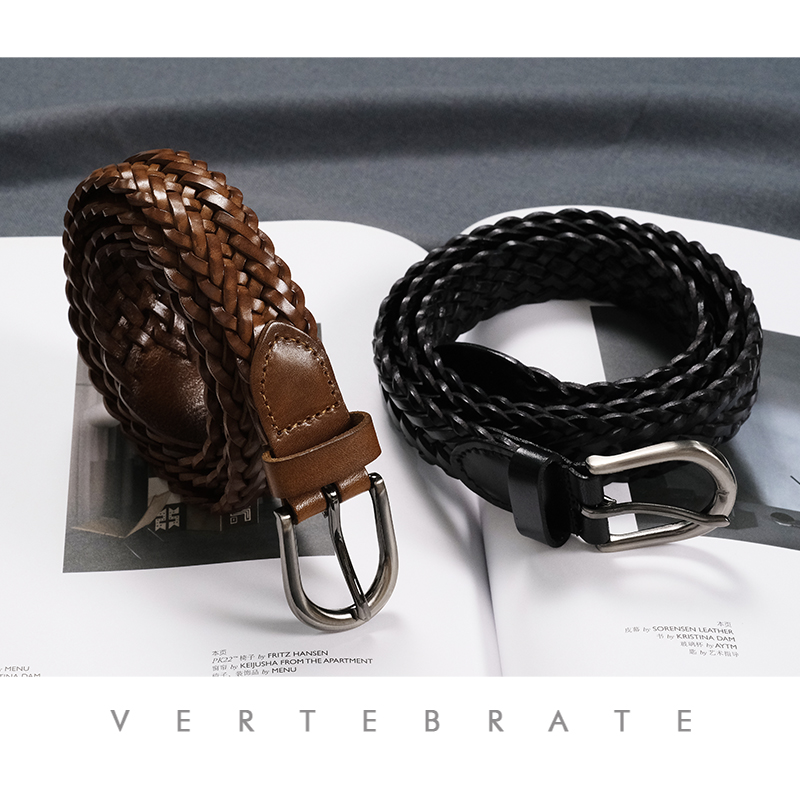 中性风手工编织真皮休闲复古皮带