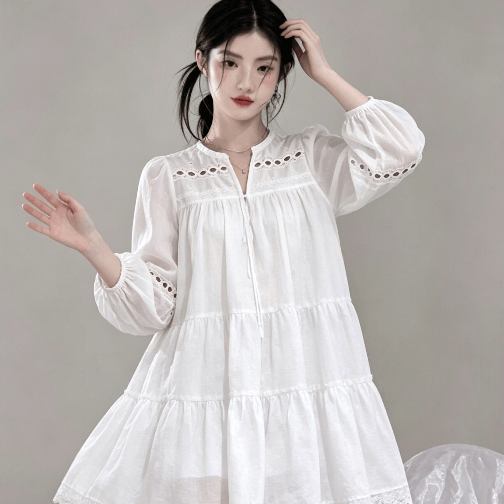 法式白色衬衫连衣裙女2026新款秋季小个子巨好看新疆云南旅游穿搭
