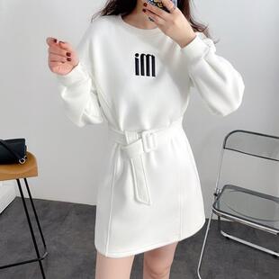 秋冬新款加绒加厚卫衣连衣裙2025年韩版中长款宽松收腰外套上衣女