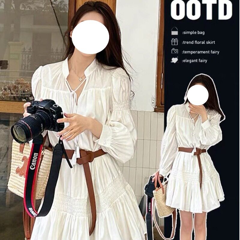 法式别致绝美小个子白色衬衫连衣裙子女2026新款秋季旅游度假短裙