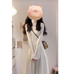 小个子内搭打底长袖连衣裙女早春新款中长款纯色长裙