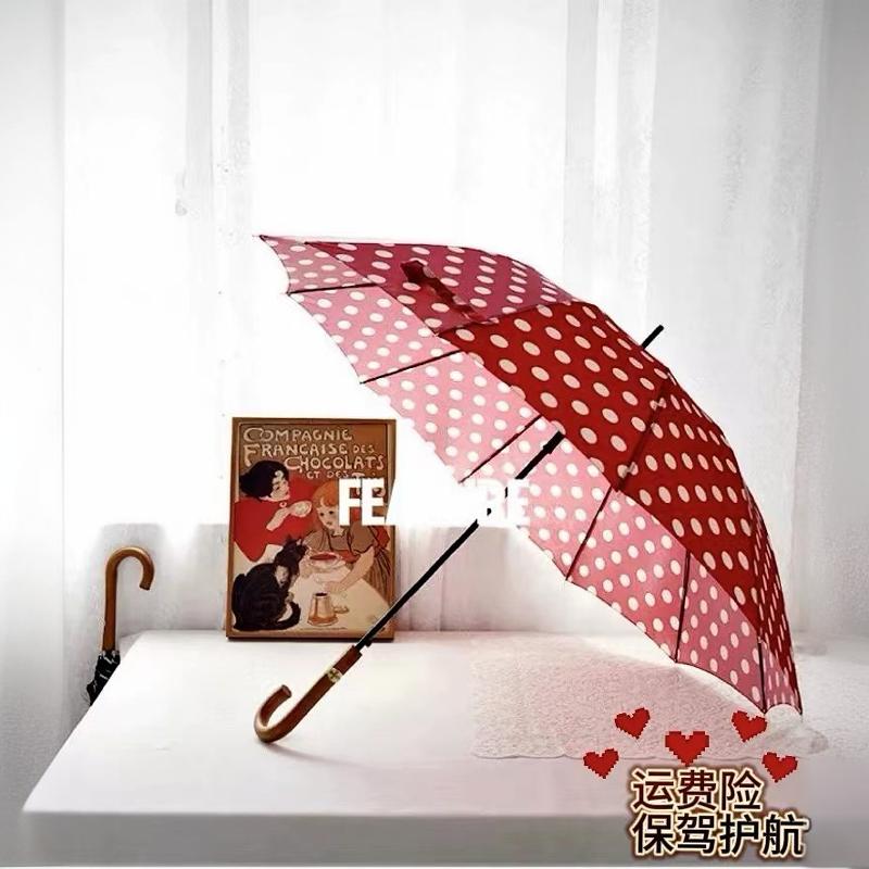 长柄雨伞自动红色波点复古小众女