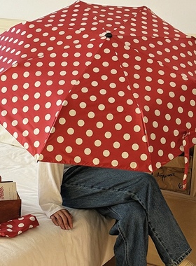 高颜值红色波点雨伞女晴雨两用伞遮阳伞加固抗风加固加厚学生