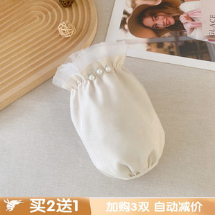 2025杏色袖套短款女秋冬羽绒服防脏护袖蕾丝白色套袖米白棉衣袖套