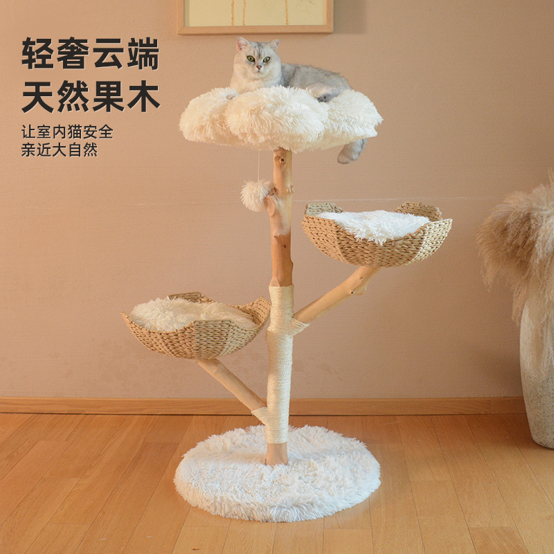 天然果木猫爬架实木藤编猫窝猫树