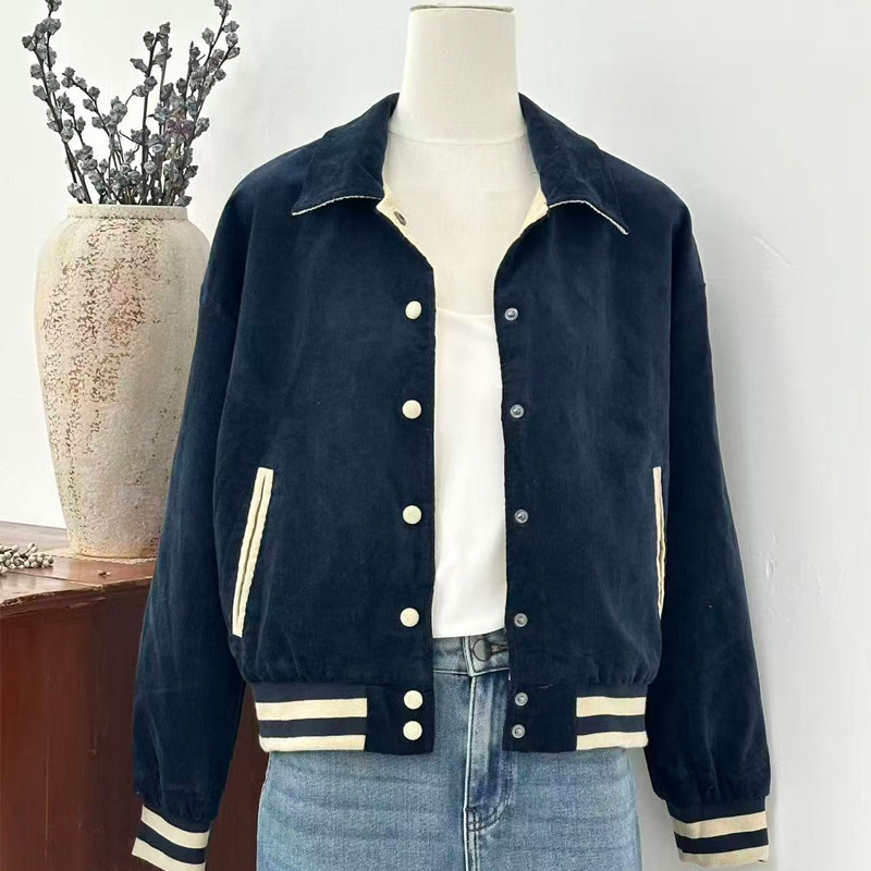早秋复古纯棉学生宽松棒球服女百搭休闲春秋季新款外套  外贸尾货