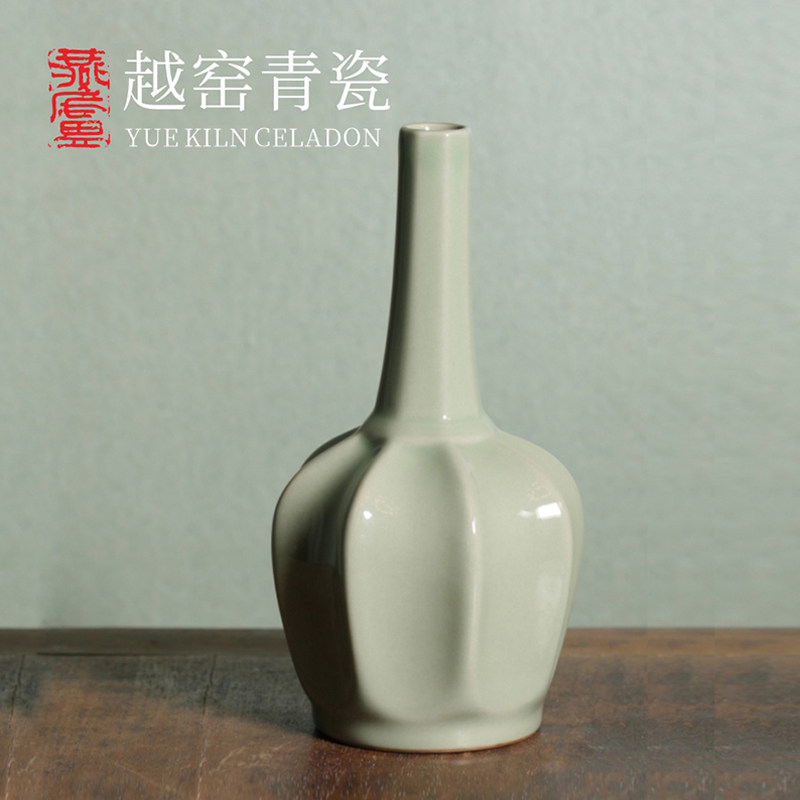 燕庐龙腾越窑青瓷秘色瓷八棱净瓶中式复古风陶瓷居家客厅唐代复刻