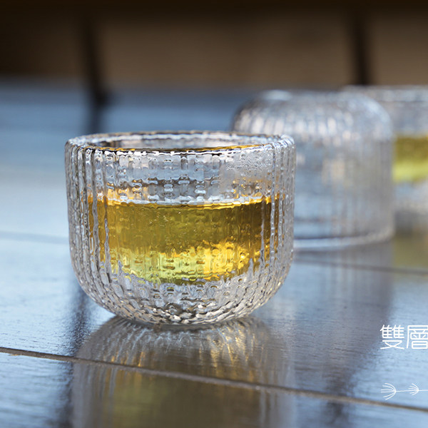 台湾宜龙EILONG茶具日式贝纹双层水晶耐热玻璃茶杯水杯家用不烫手
