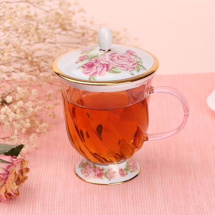 台湾宜龙玫瑰晶艳青瓷玻璃马克杯办公杯带盖中式喝茶杯礼盒包邮