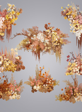 白黄色花艺素材ipad手绘秋色清新婚礼PSD效果图分层免扣PNG素材