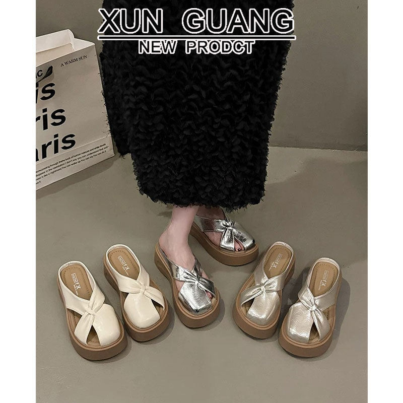 真皮厚底勃肯鞋包头半拖鞋女夏外穿2026新款百搭小个子增高凉拖鞋