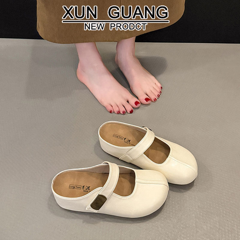 真皮厚底内增高勃肯鞋包头半拖鞋女夏外穿2026春季新款一脚蹬凉拖